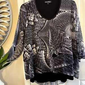 Picadilly, gray, black and white tunic 2 layer blouse
